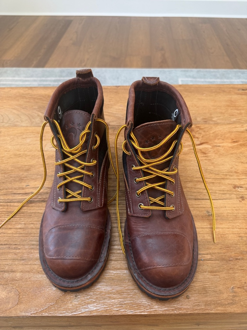 Men's Brown Leather Origin Work Boots with Yellow Laces